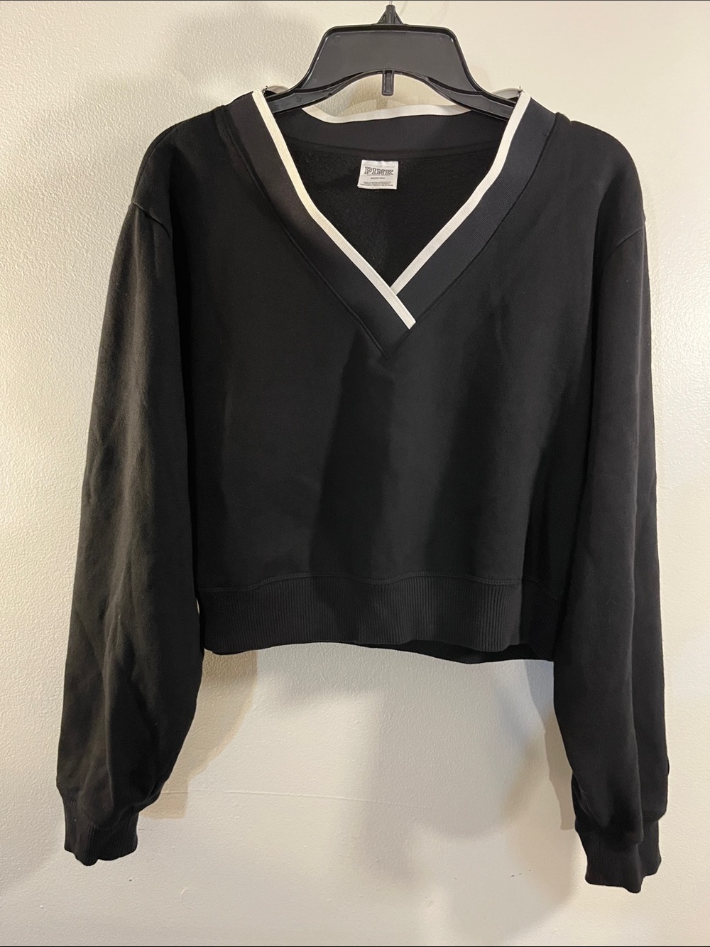 Victoria's Secret Black V-Neck Pullover with White Trim